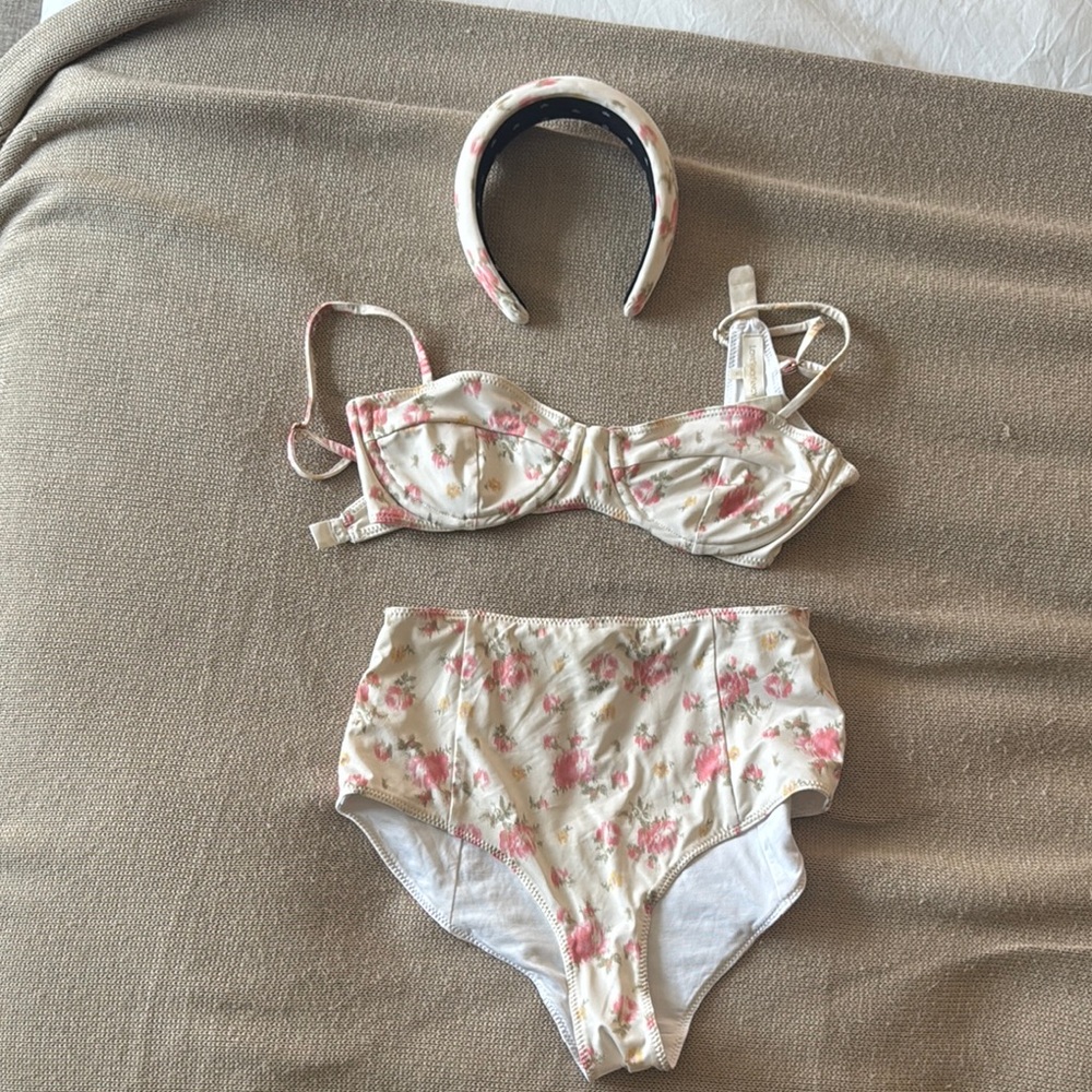 LoveShackFancy Floral Bikini Set with Headband